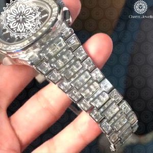 Montre de luxe pour homme Charm Jewells, boîtier carré en acier inoxydable, lunette sertie de diamants, mouvement mécanique, date automatique, cadran de 40 mm, 10 bars - Product Image 6