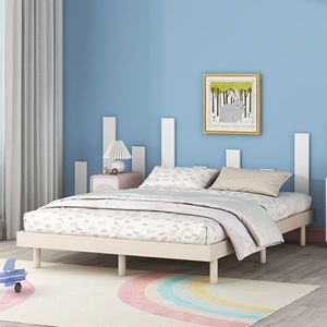 Letto a piattaforma flottante moderno bianco sbiancato dal design contemporaneo - Product Image 1