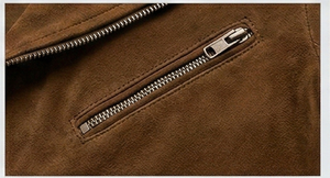 Genuine Leather <b>Suede</b> Winter Motorcycle Biker <b>Jacket</b> for Men Slim Fit Windproof with Polyester Lining - Product Image 3