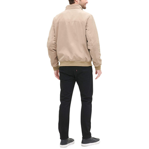 <b>Men's</b> Beige Solid Color Zipper Closure Stand Collar OEM Service Polyester Material Regular Fit Value To Money Bomber <b>Jacket</b> - Product Image 6