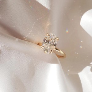 4 CT Certified Oval <b>Solitaire</b> Lab Grown Diamond Engagement <b>Ring</b> – 14K Solid Gold or <b>Silver</b> - Product Image 4
