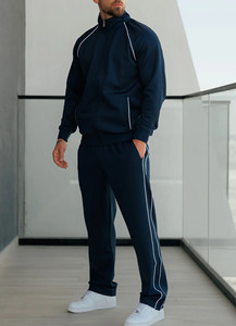 Último Diseño OEM Personalizado, Chaqueta y Pantalón con Cierre Completo en Azul Marino, Traje Deportivo de Dos Piezas para Hombre, Ropa Deportiva Transpirable - Product Image 5