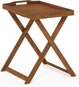 Teak Wood Folding Outdoor <b>Table</b> Rectangular Cross Base Rustic Design - Product Image 1