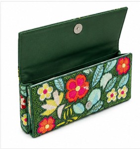 Women Bohemian Beaded Clutch Embroidered Floral Pattern Party Wedding Handbag Flap Closure Green Multicolor - Product Image 5
