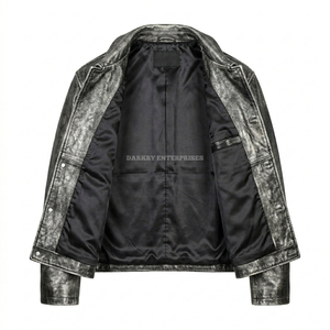 Veste en cuir de vachette véritable vieilli sur mesure pour homme, style vintage, gris ciré, coupe oversize, type Harrington, vente en gros, fabricant - Product Image 3