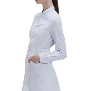 Blouse de laboratoire blanche professionnelle pour femmes, sur mesure, OEM, manches longues, blouse médicale, blouse de médecin, 100% coton - Product Image 2