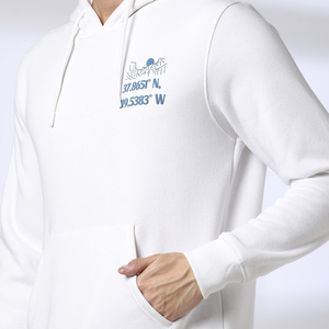 Custom <b>Men</b>’s <b>White</b> Pullover Hoodie with Mountain Coordinate Chest Print and Kangaroo Pocket Casual <b>Sweatshirt</b> - Product Image 4