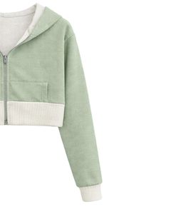 Sudadera con capucha corta personalizada para mujer, color verde salvia y algodón, con bloques de color, estilo casual, ropa de calle, chaqueta para mujer - Product Image 3