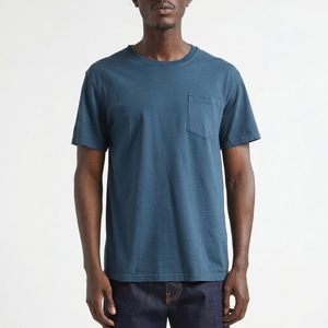 Camiseta Personalizada de Manga Corta Azul para Hombre, Corte Regular, Cuello Redondo, Estilo Casual, Algodón Jersey, Bolsillo Frontal, Color Sólido - Product Image 1