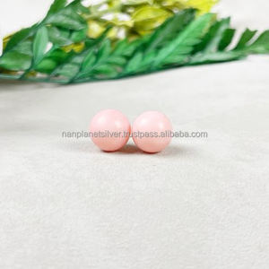 Pendientes de tuerca de piedras preciosas de ópalo Rosa redondo de 8mm, Plata de Ley 925 con chapado en oro, joyería de moda para mujer, venta al por mayor - Product Image 2