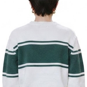 Pull en tricot rayé personnalisé pour homme, manches longues, blanc et vert, vêtements d'hiver - Product Image 4