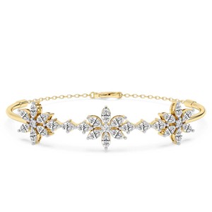 Bracelet ouvrable en or massif 14 carats avec diamant de laboratoire Flora Marquise de forme fantaisie (1 CT.) Tw. Bracelet certifié IGI pour fille - Product Image 3