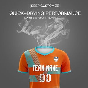 Uniforme de Fútbol Personalizable Naranja con Detalles Azules, Impresión por Transferencia de Calor, Cuello en V, Transpirable e Impermeable, Unisex para Adultos - Product Image 4