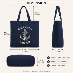 Sac fourre-tout en toile marine Keep Calm And Sail On, 40x37x13cm, sac de shopping style preppy - Product Image 2