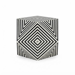 Mesa de Centro Moderna de Baja Altura con Incrustaciones de Hueso y Patrón Geométrico en Blanco y Negro para Sala de Estar, Venta al Por Mayor - Product Image 4