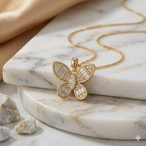 Trendy Custom Butterfly Design Unisex Fashion Jewelry Baguette Cut Moissanite Charms Pendant Necklace 10K Solid Gold Party Gifts - Product Image 3