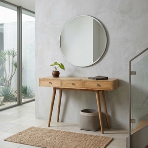 Meuble de salon en bois massif, buffet d'entrée de style moderne du milieu du siècle, avec 3 tiroirs, finition artisanale balinaise - Product Image 3