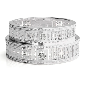 925 Sterling <b>Silver</b> Cubic Zirconia Eternity <b>Band</b> Ornate Romantic Couple <b>Rings</b> for Everyday Wear - Product Image 3