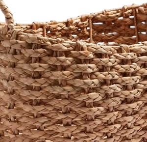 Custom Made Fringe Decorated Water Hyacinth Basket Handcrafted Storage Laundry <b>Hamper</b> Bin with Upright Handles <b>Box</b> Style - Product Image 5