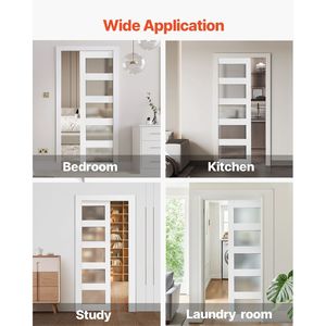 Kit Ferramenta per Porta Scorrevole Singola a Scomparsa 76x203 cm con 5 Vetri Satinati, Materiale Principale Robusto in Legno Massello, MDF e PVC - Product Image 6