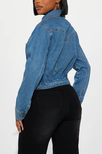 Custom Ladies <b>Denim</b> Jacket Woven Eco-Friendly Breathable Reversible Classic Casual <b>Stretch</b> Long Sleeve Turn-Down Collar Winter - Product Image 3
