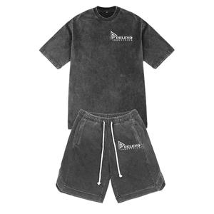 Conjuntos de Shorts para Hombre de Color Sólido, Lavado Ácido, Hechos en Fábrica, Baratos, de Bajo Precio, Nuevos Conjuntos de Shorts de Verano de Dos Piezas Personalizados para Hombre - Product Image 1