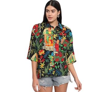 Ensemble short en jean imprimé à boutons pour femme, tenue de pyjama tricotée, respirante et à séchage rapide, idéale pour l'été - Product Image 2