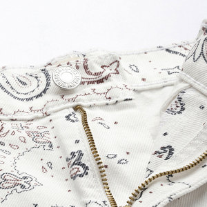 <b>Women's</b> <b>White</b> Paisley Print Denim <b>Shorts</b> High Waist Elastic Closure Casual Style Distressed Washed Regular Fit - Product Image 5