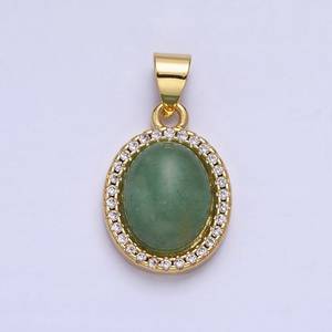 Green Aventurine Pendant 925 Sterling <b>Silver</b> 14K Gold Plated Bezel Micro Pave CZ Gemstone Charm Jewelry Gift - Product Image 1