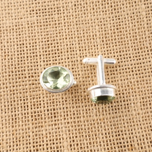 Designer Handmade 925 Sterling Silver Cufflinks With Green Amethyst Gemstone Jewellery For Women And Girls Wear In Party's - Product Image 2