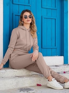 <b>Women</b> Hoodie Jogger Set Knitted Workout Outfit Quick Dry <b>women</b> stretch fitness <b>suit</b> sports crop top and shorts set - Product Image 3