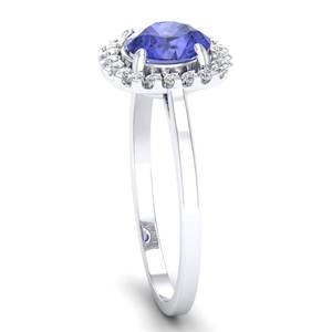 แหวนเงินแท้ 925 ประดับเพชร Tanzanite ทรงกลม 1 กะรัต ดีไซน์ Halo สำหรับผู้หญิง ได้รับการรับรอง GRA พร้อมอัญมณี Moissanite - Product Image 3