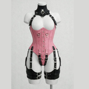 Ensemble de costume corset gothique en cuir avec harnais et dentelle pour femme, écologique, respirant, taille personnalisable - Product Image 5