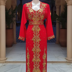 ชุดเดรสคาฟตันจอร์เจียทำมือจากมหาราษฏระ ประดับด้วยลูกปัดหิน ผ้าสเตรชยืดได้สี่ทิศทาง ความยาวแบบแม็กซี่ สำหรับผู้หญิง-ใส่ในงานแต่งงานหรือใส่ในชีวิตประจำวัน - Product Image 3