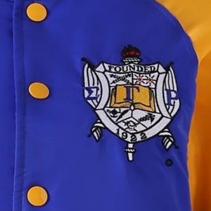 Sigma Gamma Rho <b>Blue</b> Varsity Fleece Jacket Greek Sorority Apparel Women Premium Zip Up Letterman Style - Product Image 3