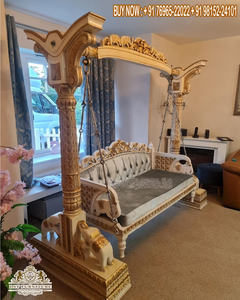 Décoration d'entrée de mariage traditionnel gujarati : élégante balançoire Ganesha en FRP, scène de mariage avec balançoire lourde en bois sculpté, Australie - Product Image 6