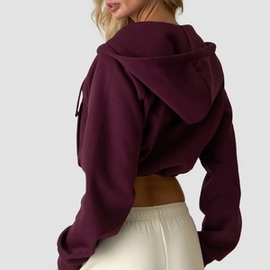 Sudadera con Capucha Corta de Forro Polar Transpirable para Mujer, Color Sólido, Estilo Pullover, Ropa Deportiva, Sudadera para Fitness, Venta al Por Mayor Personalizada - Product Image 5