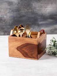Porte-ustensiles en bois de qualité supérieure en forme de bateau, organisateur à 5 compartiments avec poignée - Product Image 5