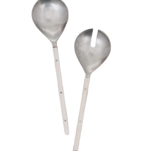 Ensemble de couverts à salade argentés 2 pièces en acier inoxydable durable avec manche en bois pour la maison et les hôtels de table - Product Image 1