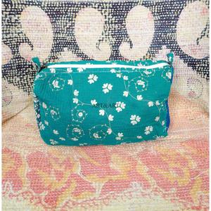 High Quality Modern Indian Kantha Patchwork Floral Cotton Lightweight 3-Piece Cosmetic for <b>Pouch</b> Bag Set Zipper Closure - Product Image 2