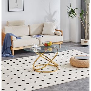 Tavolino da Caffè Moderno Rotondo in Vetro con Finitura Cromata (Oro) per Soggiorno - Product Image 1