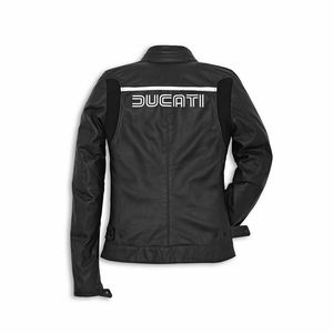 Chaqueta de Motociclismo Ducati para Mujer, de Cuero Negro Estampado, Manga Larga, Cortavientos, para Primavera, con Diseño de Rayas Blancas - Product Image 2