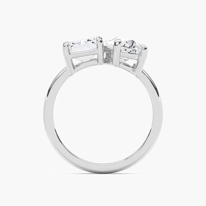 Anillo de compromiso Toi et Moi con diamante cultivado en laboratorio de 2.00 CTW, corte esmeralda y pera, certificado IGI, oro sólido de 14K, anillo nupcial de dos piedras. - Product Image 3