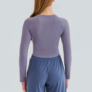 <b>Long</b> <b>Sleeves</b> Crew Neck Workout Training Compression Crop Top Gym Women Sport Spandex/Polyester Breathable Quick Dry Lightweight - Product Image 4