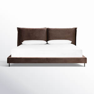 Cama de plataforma tapizada minimalista moderna con cabecero de tela para muebles de dormitorio contemporáneos - Product Image 1