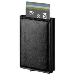 Best Selling 100% Genuine Leather <b>Wallets</b> Custom Men's Slim Pop-Up Business Card Holder <b>RFID</b> <b>Blocking</b> Leather <b>Wallet</b> For Men - Product Image 3