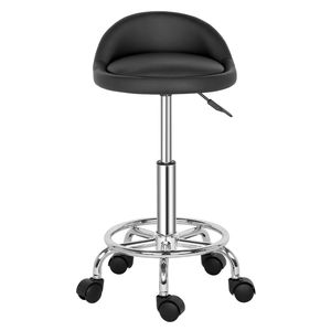 Sgabello Rotondo in Pelle Semi-PU con Piccolo Schienale, Capacità 150kg, Ruote in Nylon Nere per Tecnici - Product Image 2