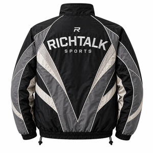Unisex Winter Windproof Breathable Quick Dry Sport Letterman Jacket Gray Black Block <b>Covered</b> <b>Button</b> Front Stand Collar - Product Image 2