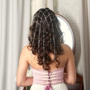 Tocado de Acero Inoxidable con Cadena de Eslabones de Cristal, Plateado Antiguo, Moderno, con Logotipo Personalizado, Joyería para el Cabello en Cascada - Product Image 1