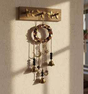 Handmade Brass Finish Bell Chime 4 Cow Bells Rope Wall Hanging Antique Brass Religious <b>Door</b> Entry <b>Wreaths</b> <b>Christmas</b> Entrance - Product Image 1